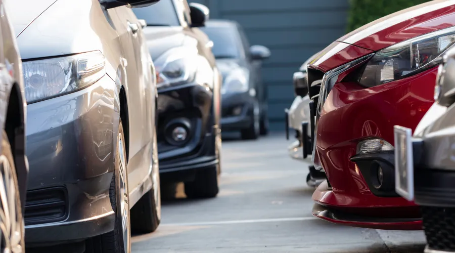 Cars in a parking lot.